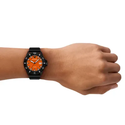 Emporio Armani World Explorer Rubber Strap Black Dial Men's Watch